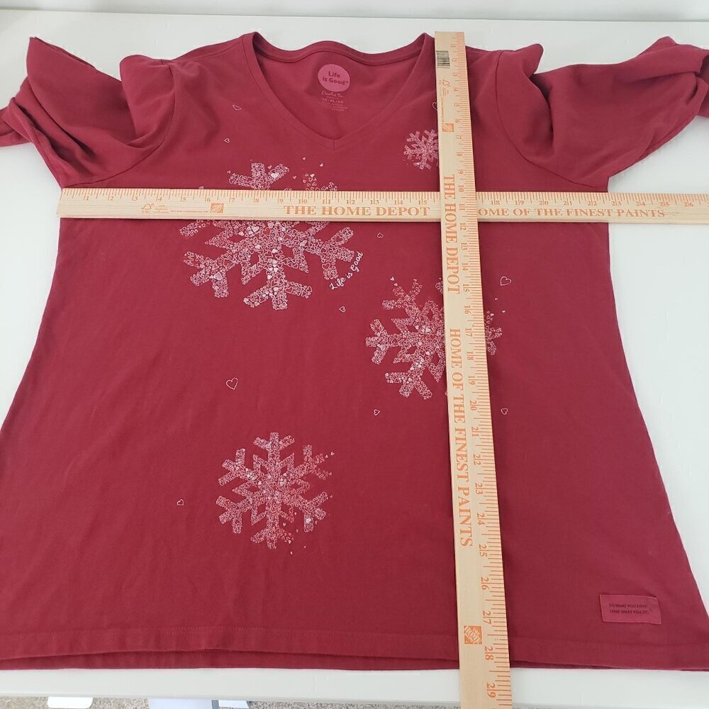Life is Good Crusher Tee Snowflake Hearts Cotton Red Long Sleeve Womens Size XL - Picture 10 of 12